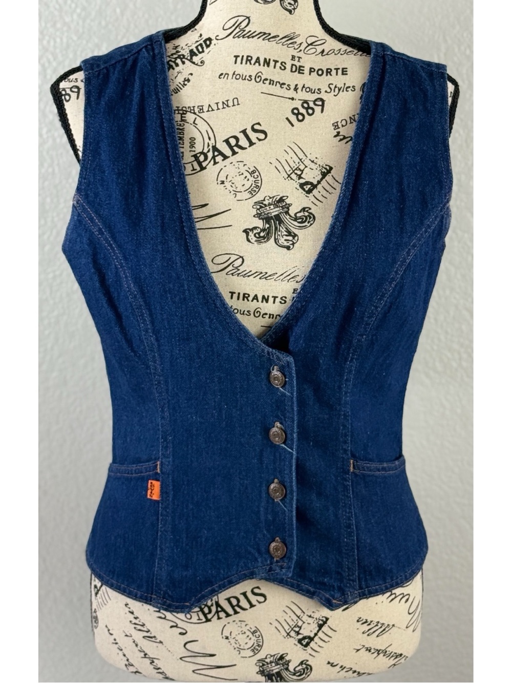 Vintage Levis 70s 80s Western Denim Vest Orange Tab Cowgirl Waistcoat Medium